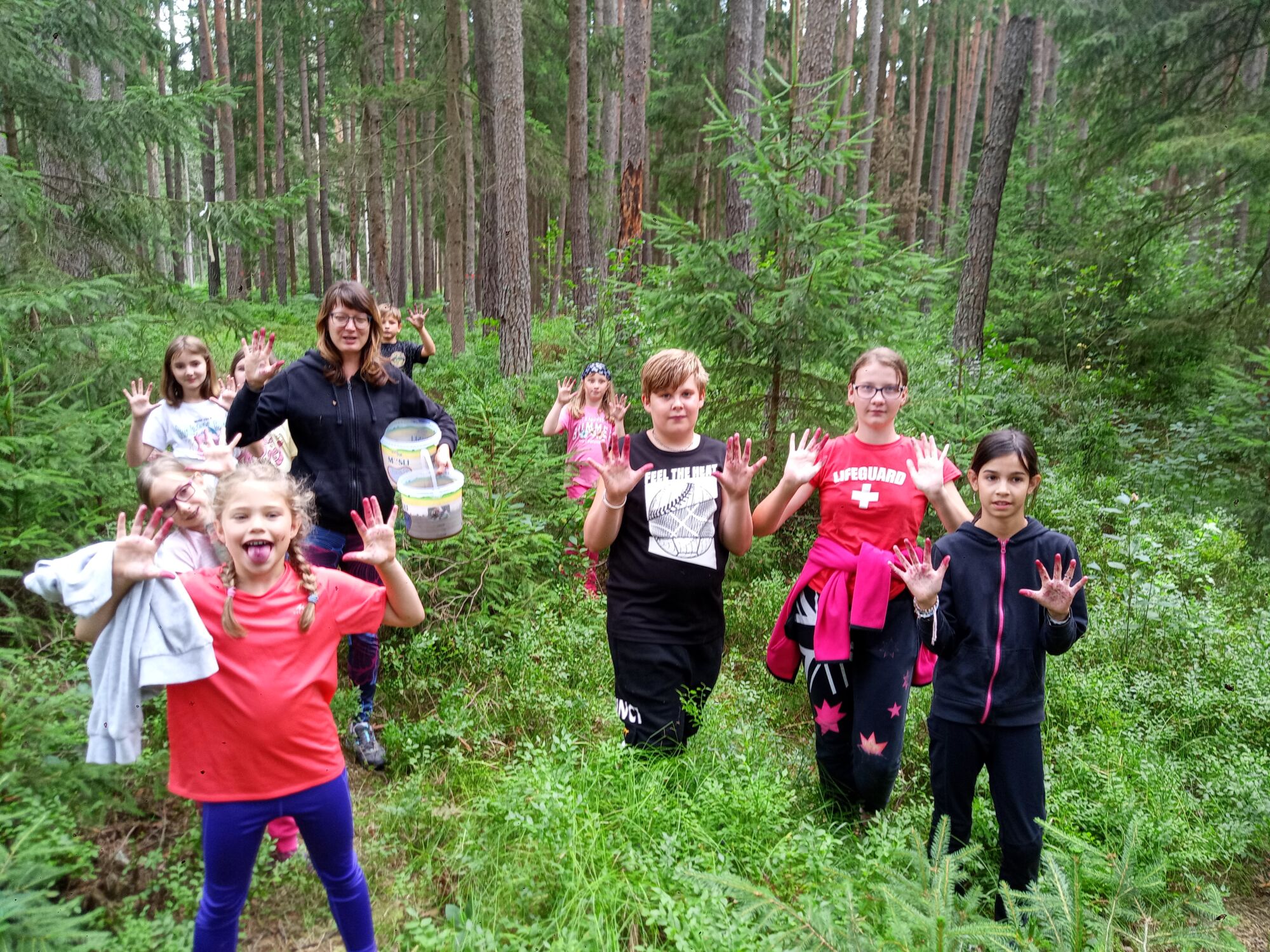 táborníci sbírají borůvky